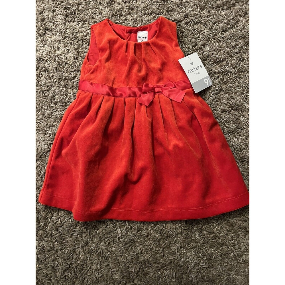 Carters Baby Girls Red Dress Velvet Satin Sleeveless Size 9 months New With Tags